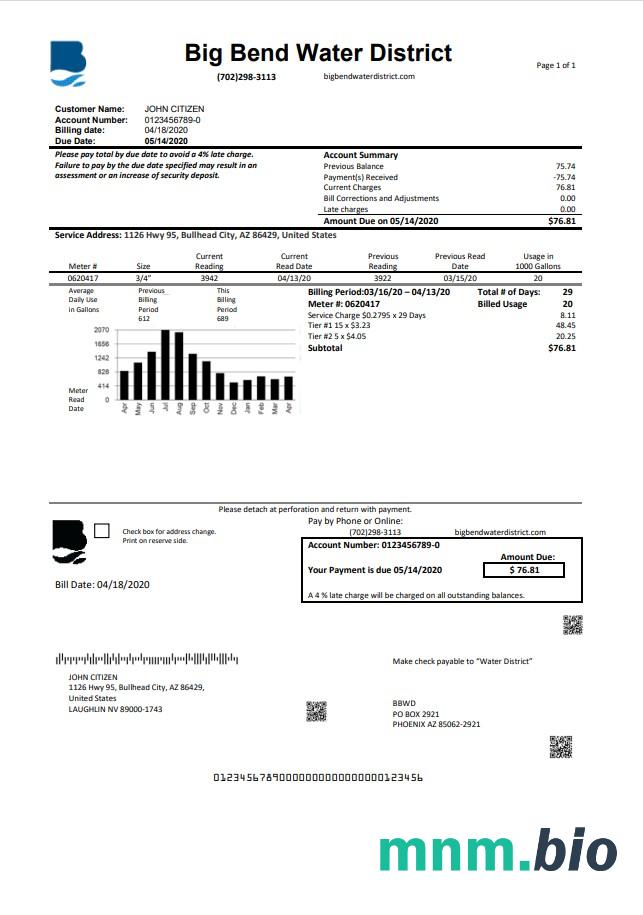 USA Nevada Big Bend Water District rachunek za media szablon w formacie Word i PDF